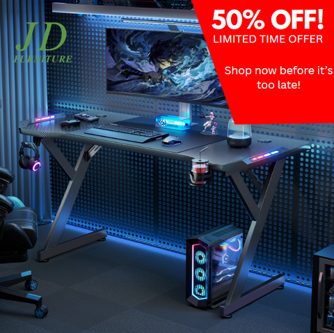 63'' Gaming Desk with LED Lights – Ergonomic Large Computer Table for Adults & Teens, Black