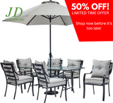 Lavallette 7-Piece Patio Dining Set – Steel Outdoor Dining Set for 6, Cushioned Chairs & Tempered Glass Rectangular Table