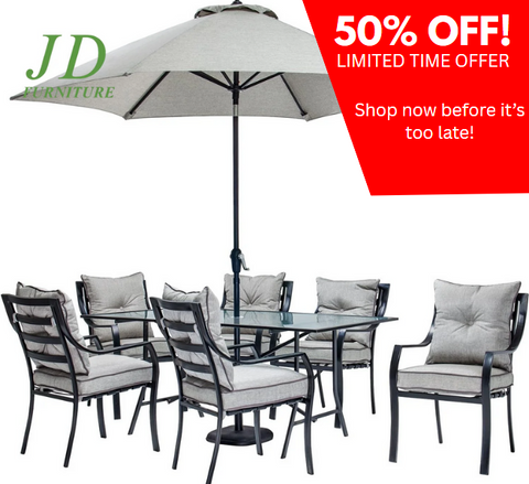 Lavallette 7-Piece Patio Dining Set – Steel Outdoor Dining Set for 6, Cushioned Chairs & Tempered Glass Rectangular Table