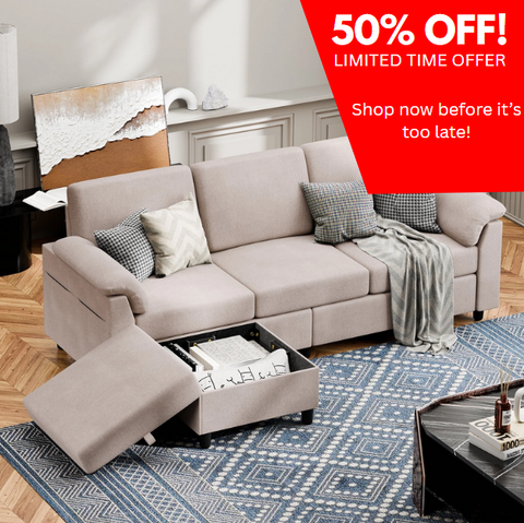 79'' Convertible L-Shaped Sectional Sofa with Ottoman – Linen Fabric Couch with Removable Pillows, Beige