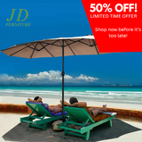 15ft Double-Sided Market Umbrella – Twin Patio Umbrella with Crank, Tan Outdoor Shade