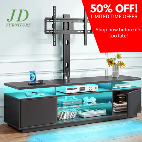 Kappenne Adjustable TV Stand – TV Console with RGB LED Lights, 2 Storage Cabinets for TVs up to 70"