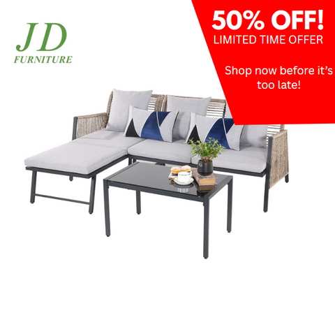 Outdoor Furniture Set - 3 Piece Metal Reclining Outdoor Conversation Sets with Cushion, Gray/Gray