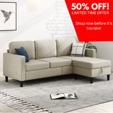 Small Space Sectional Sofa – L-Shaped with Storage Ottoman & Movable Modules, Beige Linen Living Room Couch