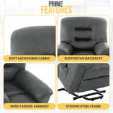 Microfiber Power Recliner Chair, Electric Recliner Chairs, Massage Lift Chairs Recliners with Footrest in Gray