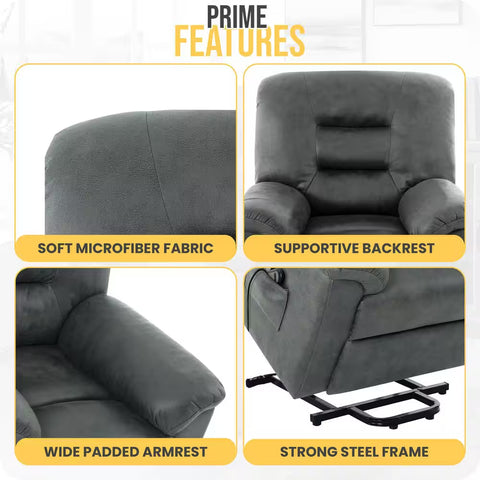Microfiber Power Recliner Chair, Electric Recliner Chairs, Massage Lift Chairs Recliners with Footrest in Gray