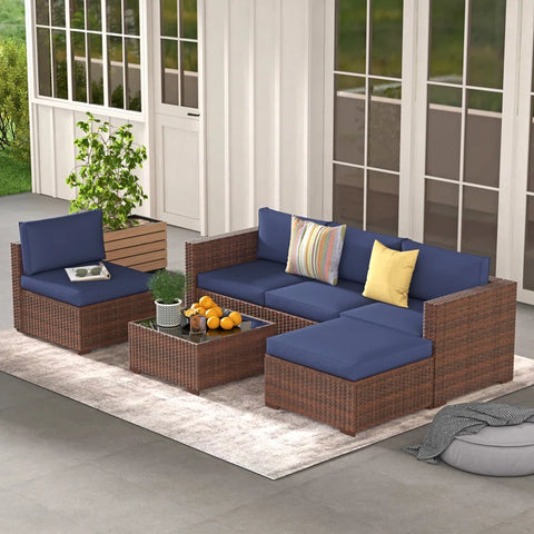 Eudy 6 Piece Rattan Sectional Seating Group with Cushions