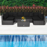 7PCS Patio Rattan Sectional Sofa Set Outdoor Furniture Set W/ Black Cushions