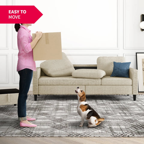 Small Space Sectional Sofa – L-Shaped with Storage Ottoman & Movable Modules, Beige Linen Living Room Couch