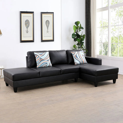 L-Shaped Sectional Couch, Living Room Furniture Suitable for Small Space,Black(No Ottoman)