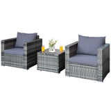 3PCS Rattan Patio Conversation Set Outdoor Furniture Set W/ Table Cushion