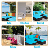 5PCS Cushioned Rattan Patio Conversation Set Outdoor Furniture Set with Ottoman