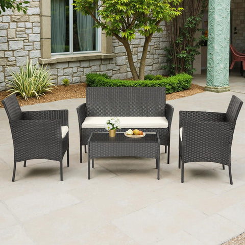 4-Piece Patio Furniture Set – Outdoor Rattan Wicker Sofa & Chairs, Garden Conversation Bistro Set for Yard, Pool, or Backyard