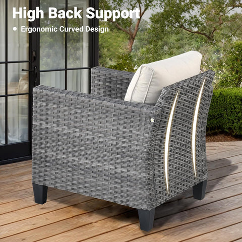 5-Piece Patio Furniture Set – Outdoor Wicker Rattan Sofa, Chairs, Ottomans & Cushions, All-Weather High Back Conversation Set for Garden & Backyard, Beige