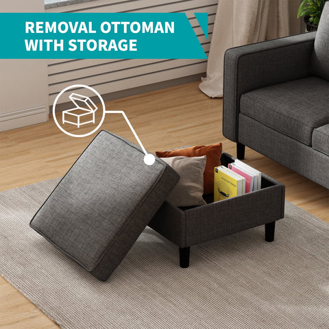 Sectional Sofa with Storage Ottoman, 78'' Convertible L-Shaped Sofa Couch for Living Room&Small Space, Dark Grey