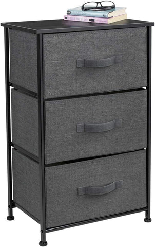 3-Drawer Nightstand – Bedside Table with Fabric Bins, Wood Top & Steel Frame for Bedroom, Office, or Dorm