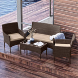 Outdoor Furniture Set, 4 Piece Wicker Patio Chairs Set, Brown with Beige Cushions