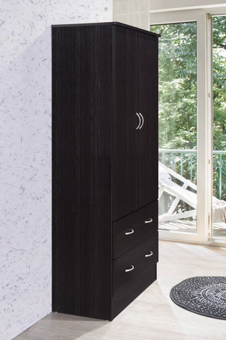 Two-Door Wardrobe with Two Drawers & Hanging Rod – Chocolate Storage Cabinet