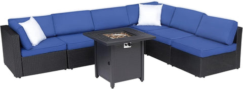 Outdoor Conversation Sets with Fire Pit Table Patio Furnitures Propane Fire Pit Seating,Dark Blue