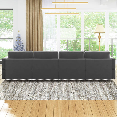 Modern Velvet Storage Ottomans Sectional Sofa Living Room Set Dark Grey