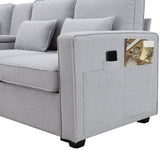 4 Seater Sofa with USB Ports Upholstered Couch with Storage Coffee Table and Cup Holders for Living Room,114.2" Light Gray