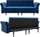 Blue Velvet Convertible Futon Sofa Bed with Memory Foam – Sleeper Couch