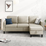 Small Space Sectional Sofa – L-Shaped with Storage Ottoman & Movable Modules, Beige Linen Living Room Couch