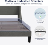 Platform Bed Frame Full Size with Upholstered Headboard – Modern Deluxe Wingback Design, Wood Slat Support, Dark Grey