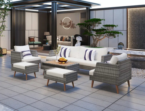 Janiyah 6-Piece Sofa Seating Group with Cushions – Outdoor Patio Furniture Set