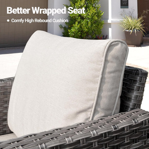 5-Piece Patio Furniture Set – Outdoor Wicker Rattan Sofa, Chairs, Ottomans & Cushions, All-Weather High Back Conversation Set for Garden & Backyard, Beige