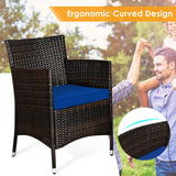 8PCS Patio Rattan Conversation Furniture Set Outdoor W/ Navy Cushion