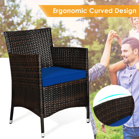 8PCS Patio Rattan Conversation Furniture Set Outdoor W/ Navy Cushion