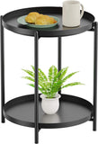 Side Table, End Table Metal Small Table Indoor Outdoor & Snack Bedside Table Sofa Side Snack Table Accent Coffee Table Living Room Bedroom Balcony 2 Layer (Black)