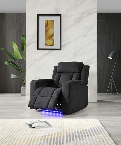 Modern Fabric Power Reclining, Power Headrest, Living Room Set in Charcoal Grey, Cupholder, Theater Couch, 9202 (Sofa+Loveseat+Chair)
