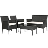 4PCS Patio Rattan Conversation Set Outdoor Furniture Set With Cushion