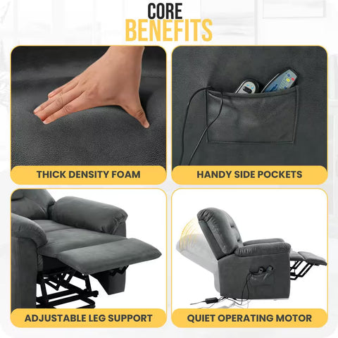 Microfiber Power Recliner Chair, Electric Recliner Chairs, Massage Lift Chairs Recliners with Footrest in Gray