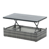 5-Piece Patio Furniture Set – All-Weather Outdoor Conversation Set with Adjustable Backrest & Lift Top Coffee Table, PE Rattan Wicker Sectional Sofa, Beige