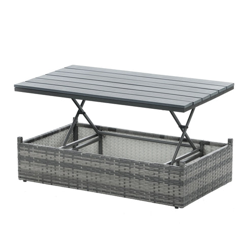 5-Piece Patio Furniture Set – All-Weather Outdoor Conversation Set with Adjustable Backrest & Lift Top Coffee Table, PE Rattan Wicker Sectional Sofa, Beige