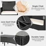 4PCS Patio Rattan Conversation Set Outdoor Furniture Set With Cushion