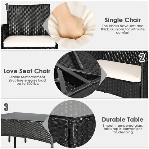4PCS Patio Rattan Conversation Set Outdoor Furniture Set With Cushion