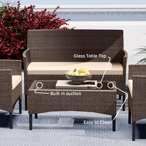Outdoor Furniture Set, 4 Piece Wicker Patio Chairs Set, Brown with Beige Cushions