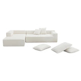 Convertible Modular Sectional Sofa L Shaped Reversible Couch Chenille Sleeper Combination Sofa for Living Room,Cream(No Metal Frame,Foam + Pocket Spring Fill)