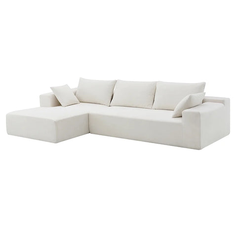 Convertible Modular Sectional Sofa L Shaped Reversible Couch Chenille Sleeper Combination Sofa for Living Room,Cream(No Metal Frame,Foam + Pocket Spring Fill)
