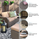 Large Size Patio Furniture Sets Clearance 5 Piece High-Back Outdoor Wicker Sectional Sofa Chairs Set Patio Conversation Sets All Weather Rattan Sofa with Washable Cushions(Beige)