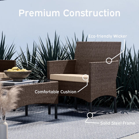 Outdoor Furniture Set, 4 Piece Wicker Patio Chairs Set, Brown with Beige Cushions