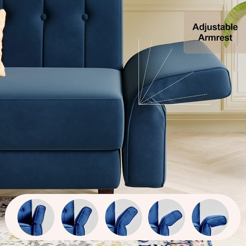 Blue Velvet Convertible Futon Sofa Bed with Memory Foam – Sleeper Couch