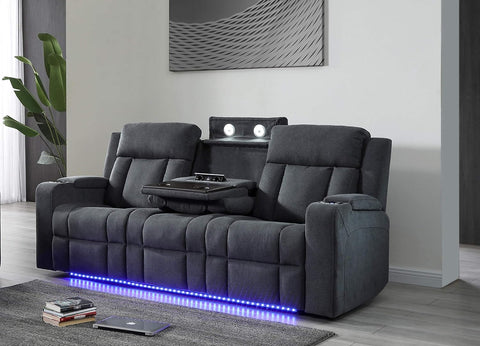 Modern Fabric Power Reclining, Power Headrest, Living Room Set in Charcoal Grey, Cupholder, Theater Couch, 9202 (Sofa+Loveseat+Chair)