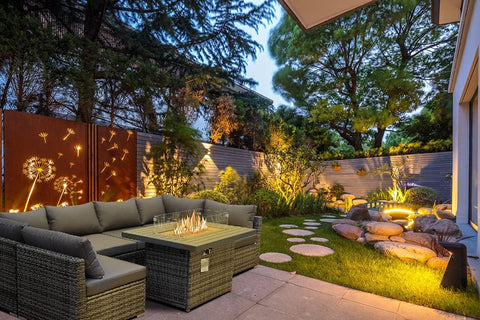 Extra Large 118'' L Sectional Sofa Set – 7-Piece Patio Furniture with Fire Pit Table, Grey Rattan Wicker Outdoor Conversation Set with Cushions