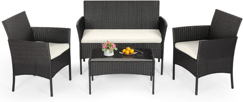 4-Piece Patio Furniture Set – Outdoor Rattan Wicker Sofa & Chairs, Garden Conversation Bistro Set for Yard, Pool, or Backyard