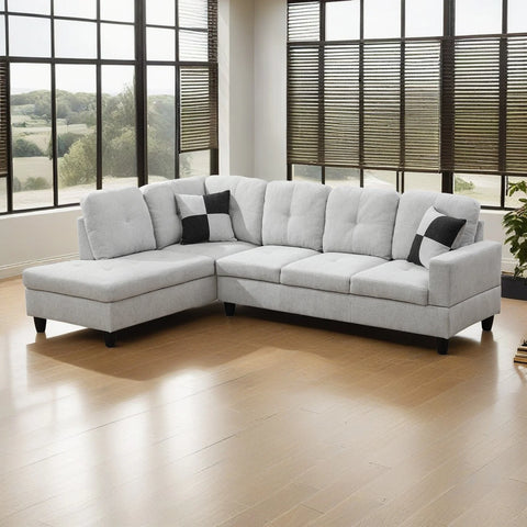 Modern L-Shaped Sectional Sofa Set – Off-White Chenille Couch for Apartment Living Room (No Ottoman)